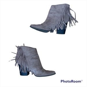 - Southwest fringe suede booties